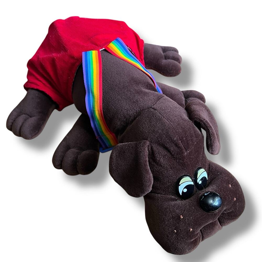 Tonka 1985 Pound Puppies Rumple Skins Plush Copper Brown 17in Dog Rainbow Suspen